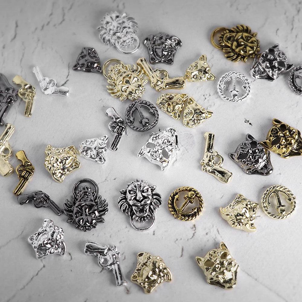 10pcs 3D Alloy Anchor Nail Charms – Gold & Silver Luxury Nail Decorations