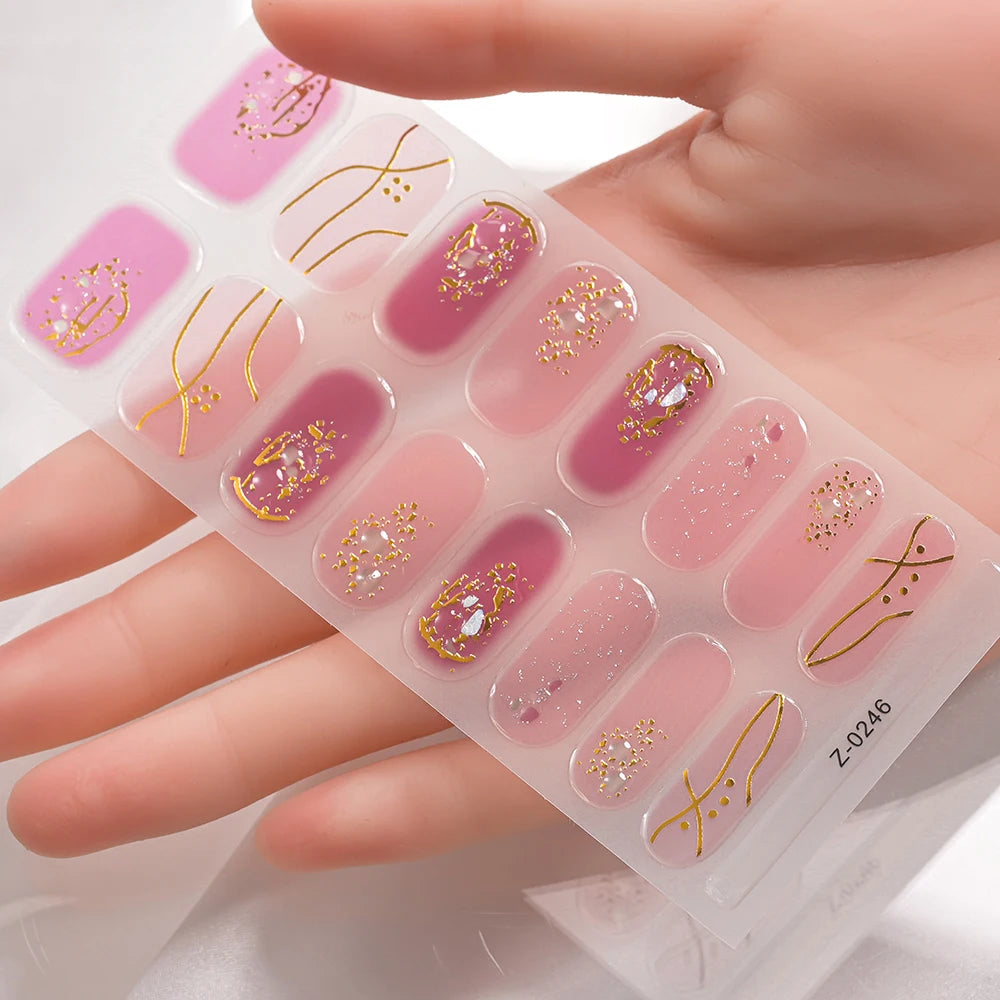 Dopamine Color 5-Sheet Nail Sticker Set – 80 Tips, 3D Foil & Line Full-Cover Wraps