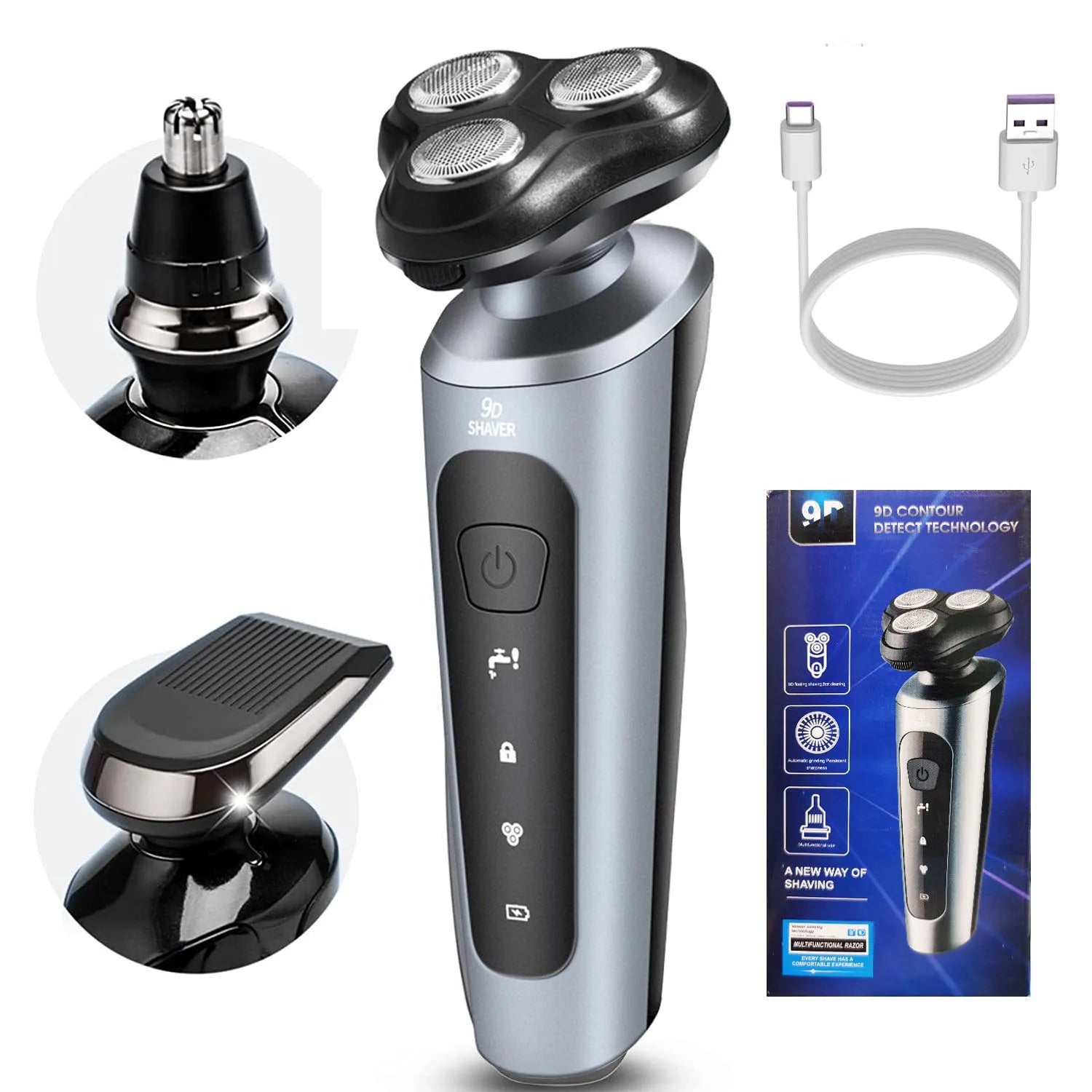 3-in-1 Electric Razor for Men – Rechargeable USB Face Shaver & Beard Trimmer, Full-Body Washable Grooming Kit