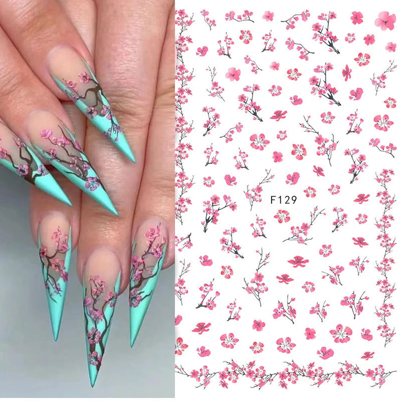 3D Y2K Hibiscus Floral Nail Stickers