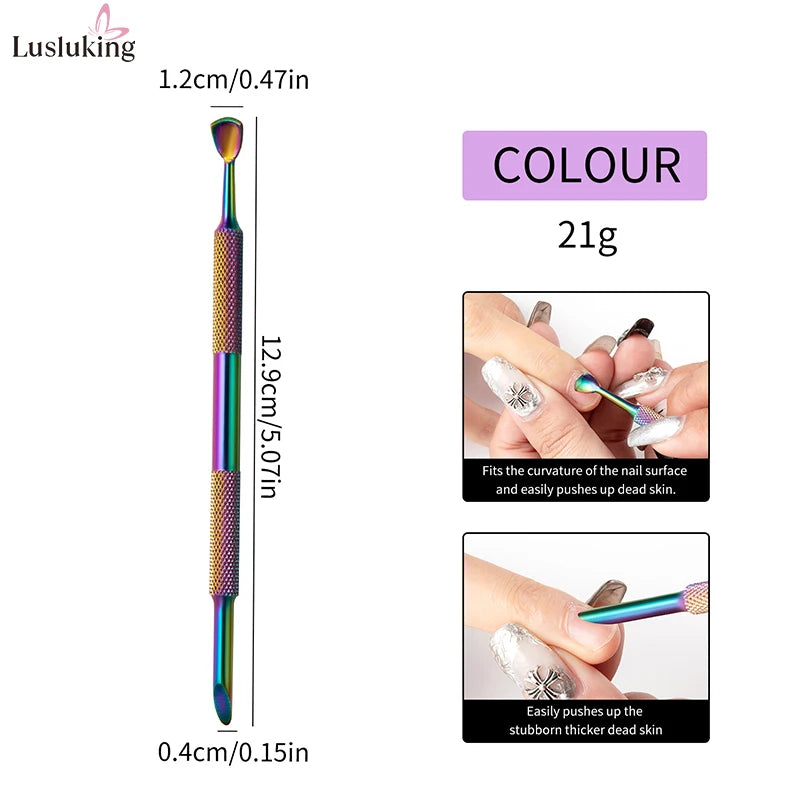 Stainless Steel Horseshoe Cuticle Pusher – Manicure Tool with Self-Adhesive Sandpaper for Gel Polish Removal