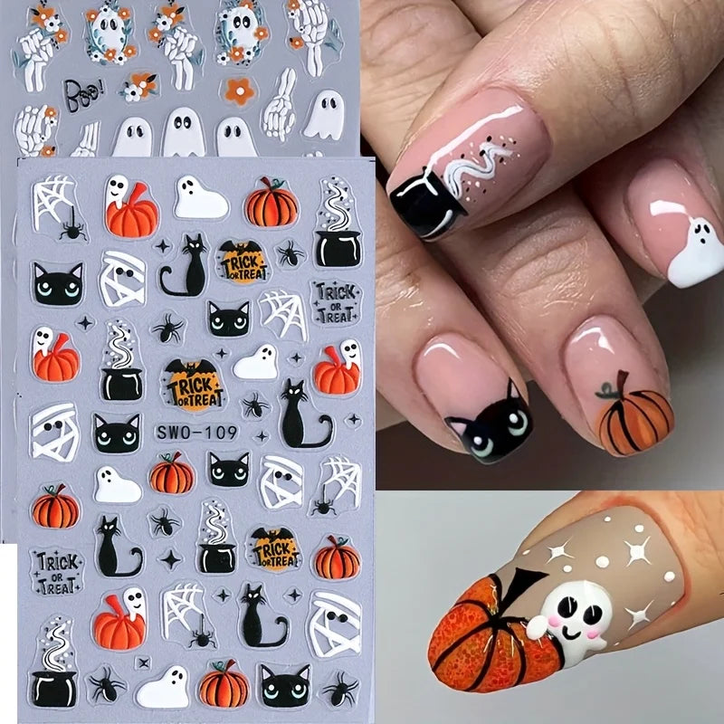 2-Pack Halloween 3D Nail Art Stickers – Self-Adhesive DIY Manicure Decals
