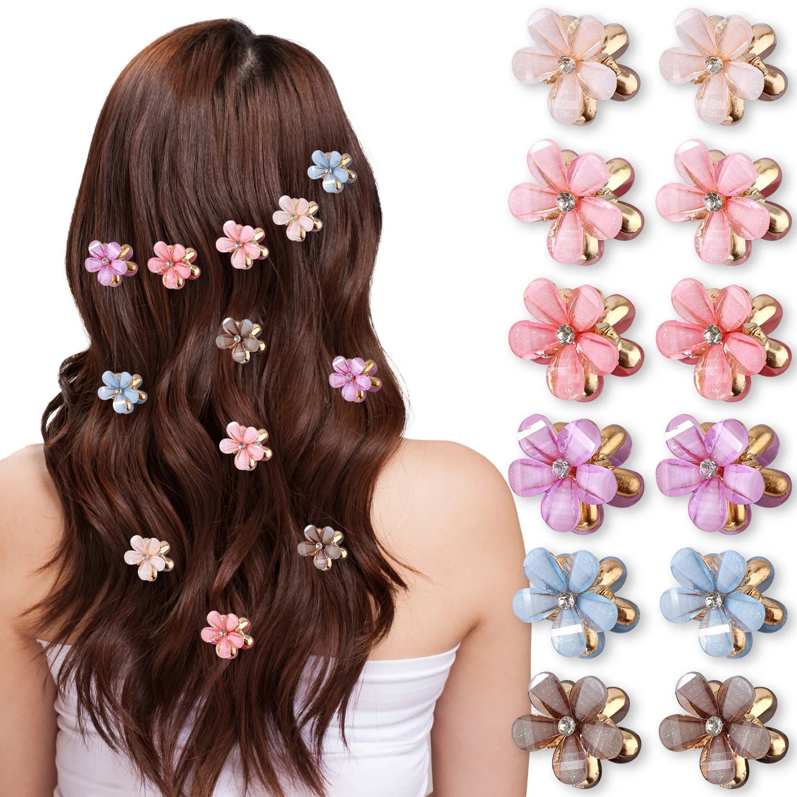 Super Fairy Floral Hair Clips – 12PCS Mini Rose & Tulip Metal Hair Accessories for Women & Girls