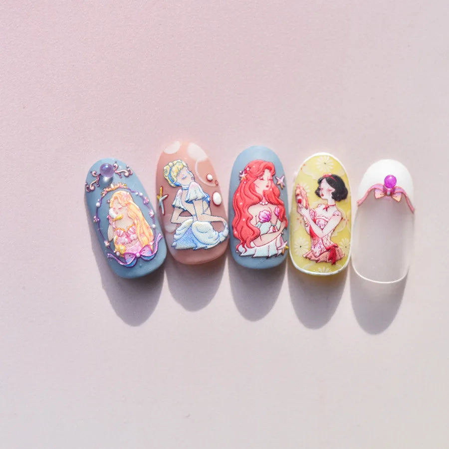 5D Princess Nail Stickers – Colorful Fairy Tale Embossed Decals
