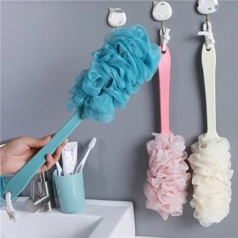 1pc Long Handle Bath Brush – Soft Mesh Shower Scrubber for Back & Body Cleaning