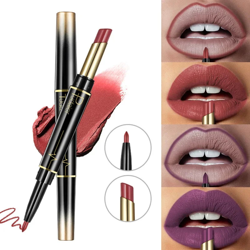 Pudaier 16-Color Double-Ended Lipstick & Lip Pencil | Waterproof, Long-Lasting, Half-Matte