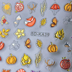 5D Metallic Autumn Nail Stickers – Leaves, Pumpkin & Fox Decals