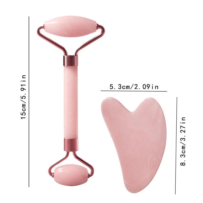 Pink Rose Quartz Jade Roller & Gua Sha Set