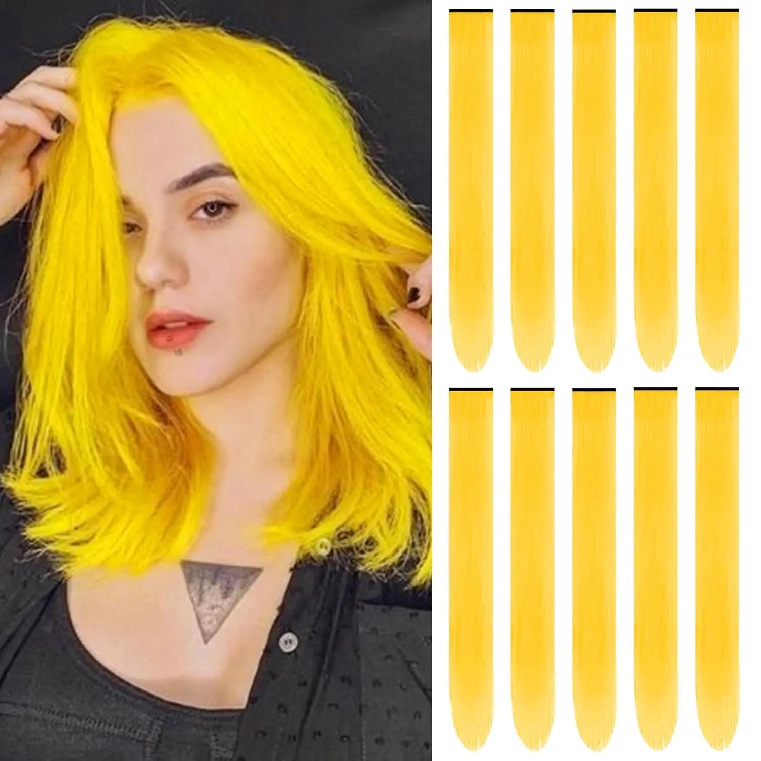 10 PCS 22" Colored Synthetic Hair Extensions – Straight Clip-In Highlights