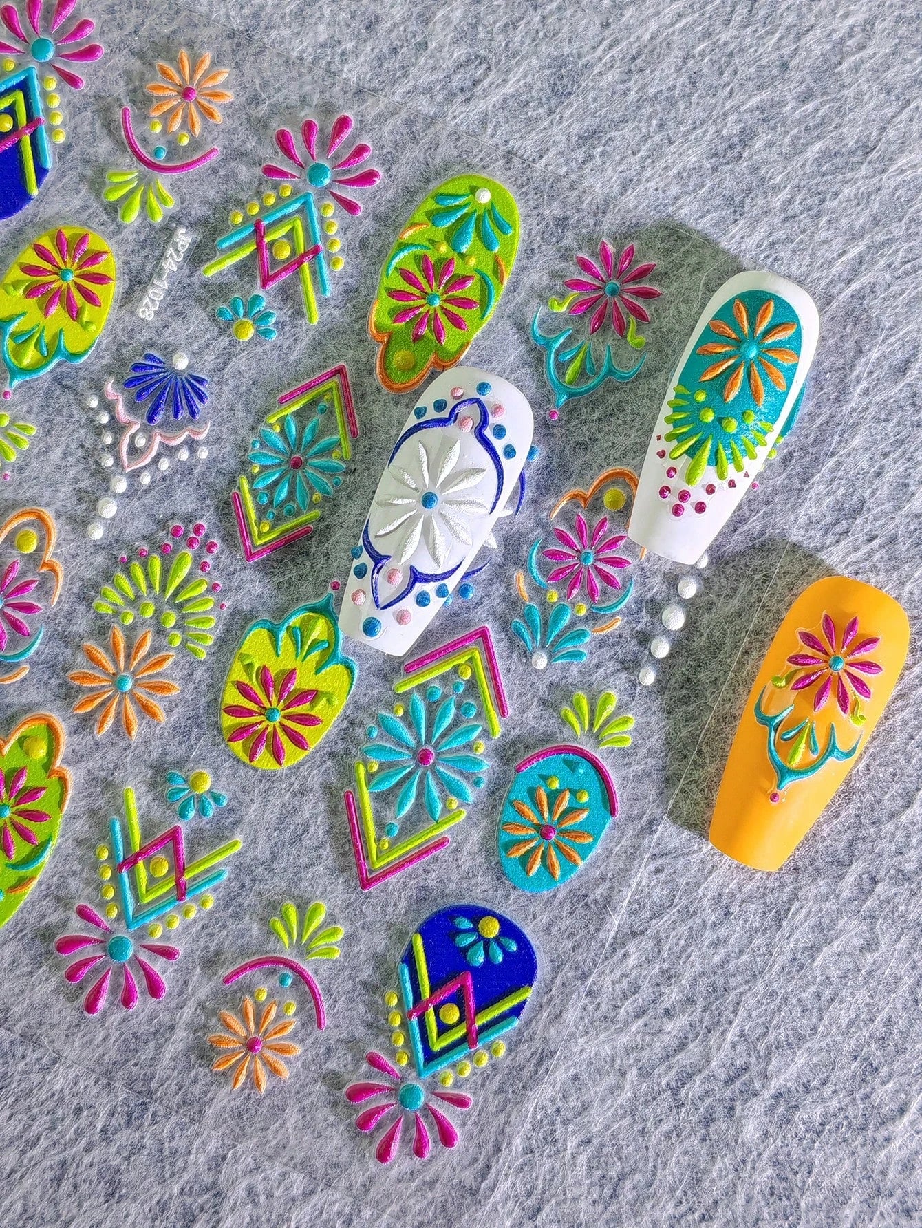 1/2/5pcs 5D Bohemian Floral Nail Stickers – Mandala Embossed Decals
