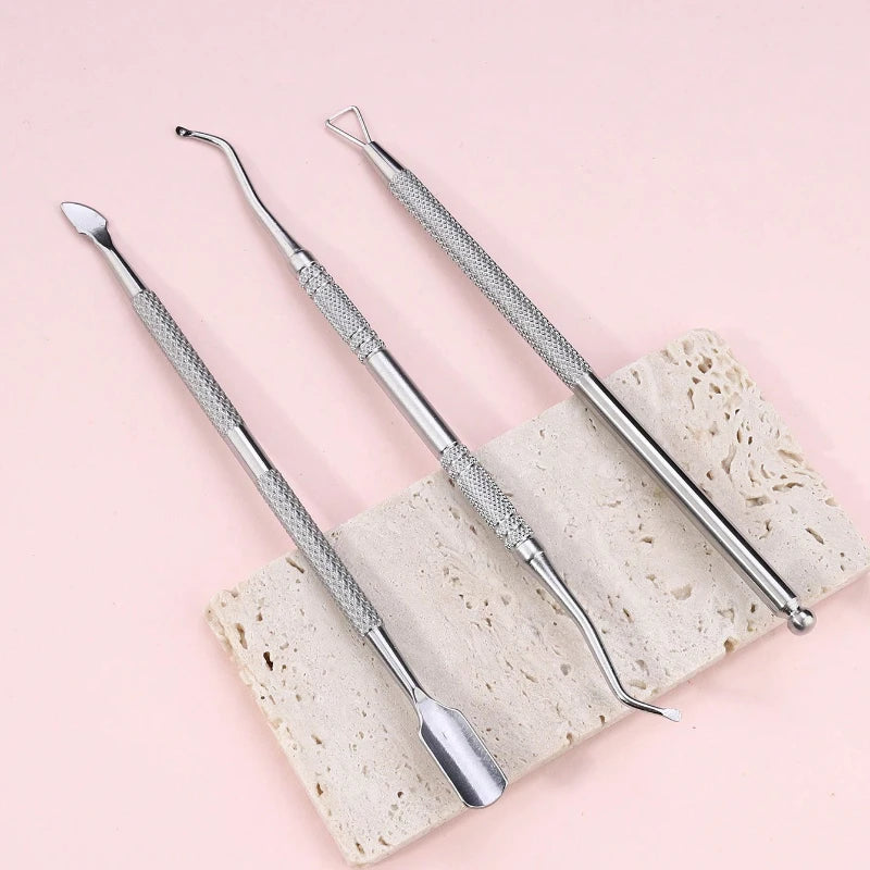 3pcs Stainless Steel Cuticle Pusher & Remover Set – Includes Cuticle Trimmer, Dead Skin Pusher & Gel Polish Remover Tool