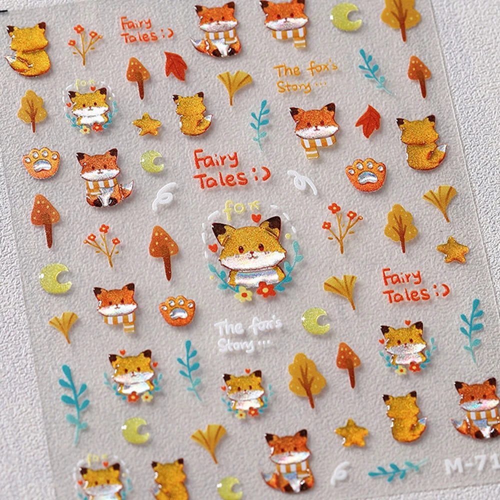 Autumn Maple & Ginkgo 5D Nail Art Stickers – Pumpkins, Ladybugs & Mushrooms