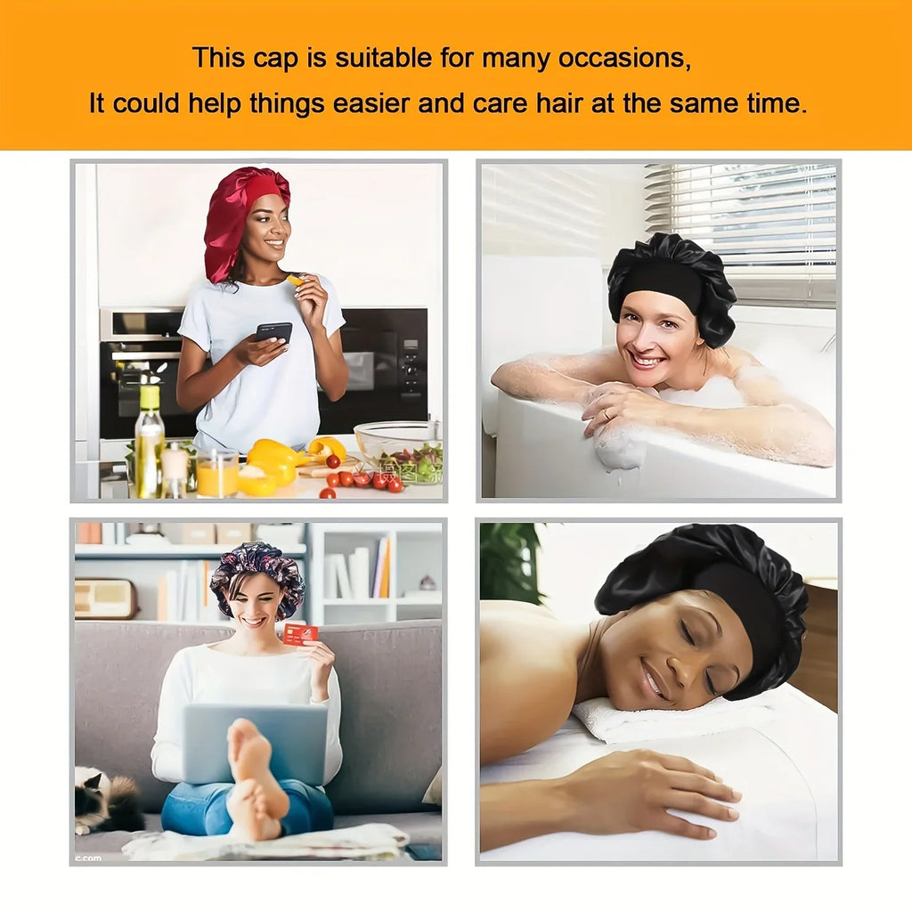 1pc Extra Large Silky Satin Sleep Bonnet for Straight Curly Hair, Dreadlocks, and Braids – Long Night Sleeping Cap