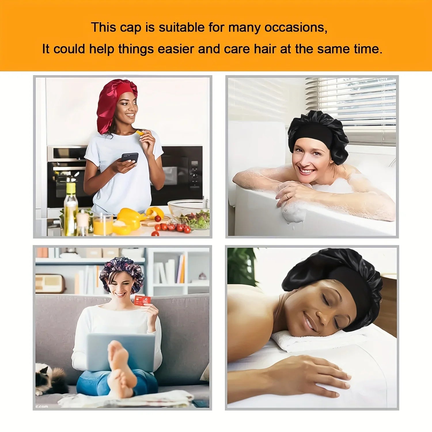 1pc Extra Large Silky Satin Sleep Bonnet for Straight Curly Hair, Dreadlocks, and Braids – Long Night Sleeping Cap