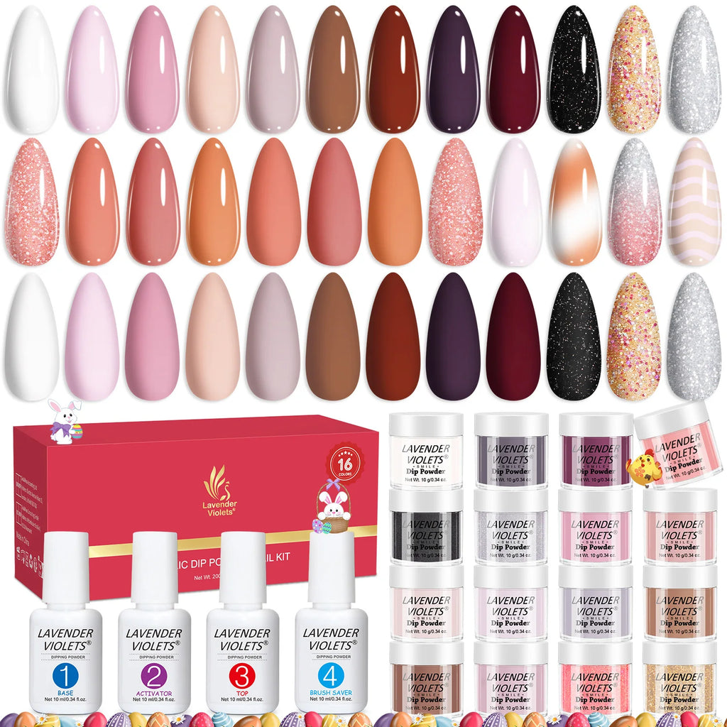 20PCS Dip Powder Nail Kit – 16 Brown & Pink Colors with Dip Liquid Set for Air Dry Nail Art Manicure