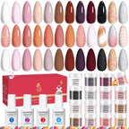 20PCS Dip Powder Nail Kit – 16 Brown & Pink Colors with Dip Liquid Set for Air Dry Nail Art Manicure