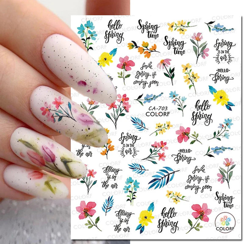 3D Butterfly & Flower Nail Art Stickers – Blue & Purple Decals for Manicure