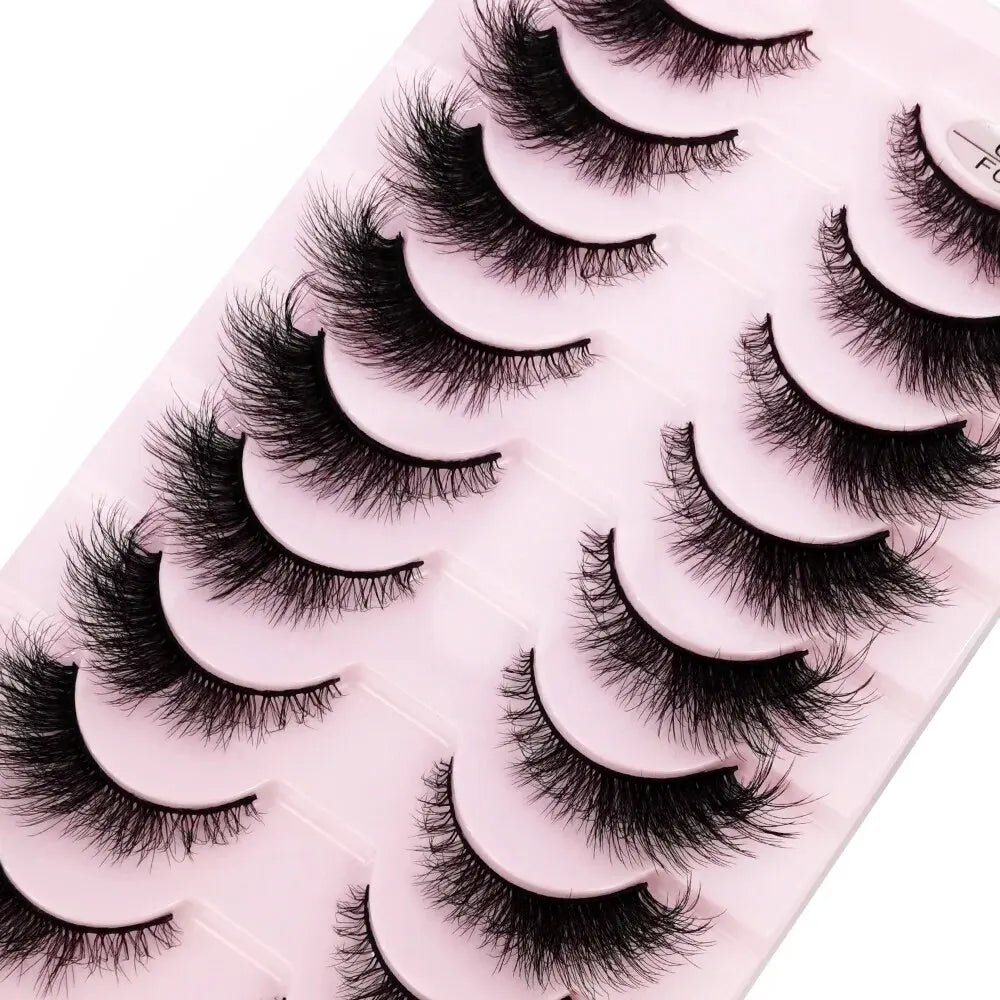 Cat Eye Wispy Mink Lashes – 10 Pairs, Natural Fluffy Long & Short False Eyelashes