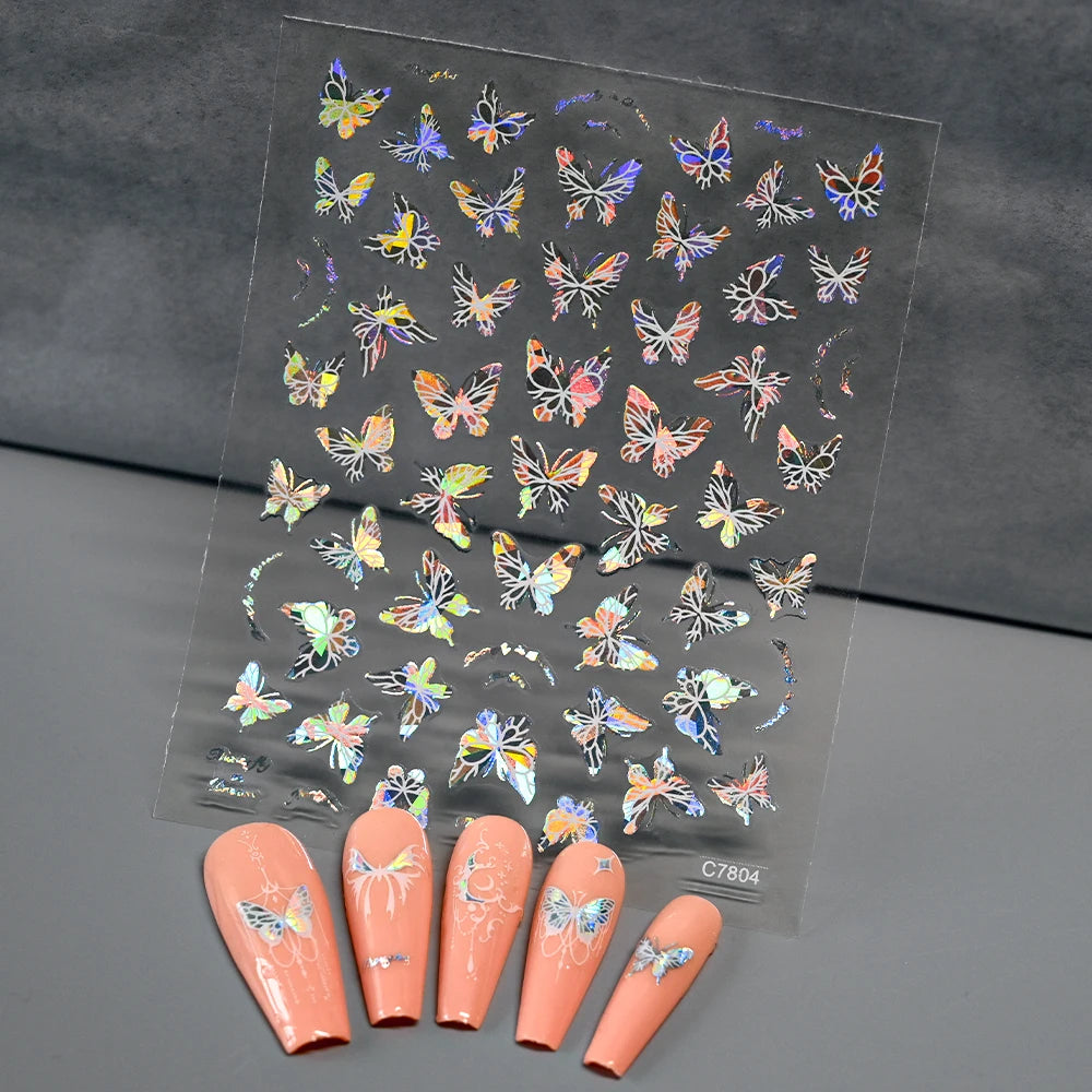 3D Aurora Shell Butterfly Nail Sticker – Pink & Purple, 8×10 cm