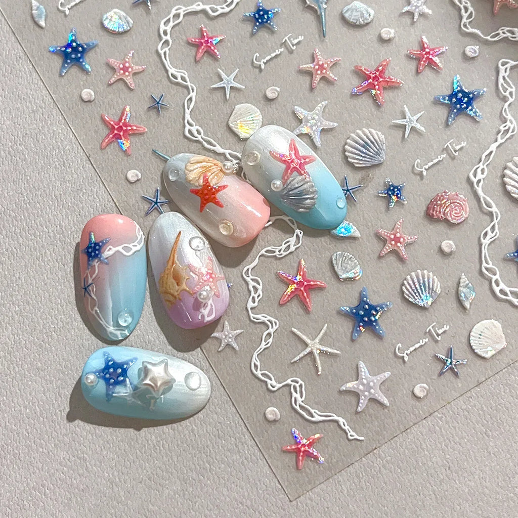 3D Starfish Shell Nail Stickers – Summer DIY Self-Adhesive Decals