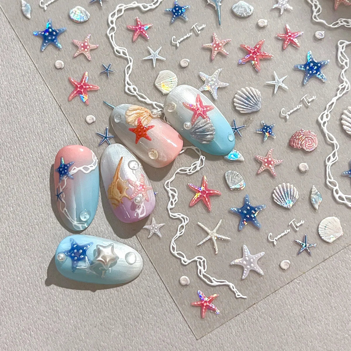 3D Starfish Shell Nail Stickers – Summer DIY Self-Adhesive Decals