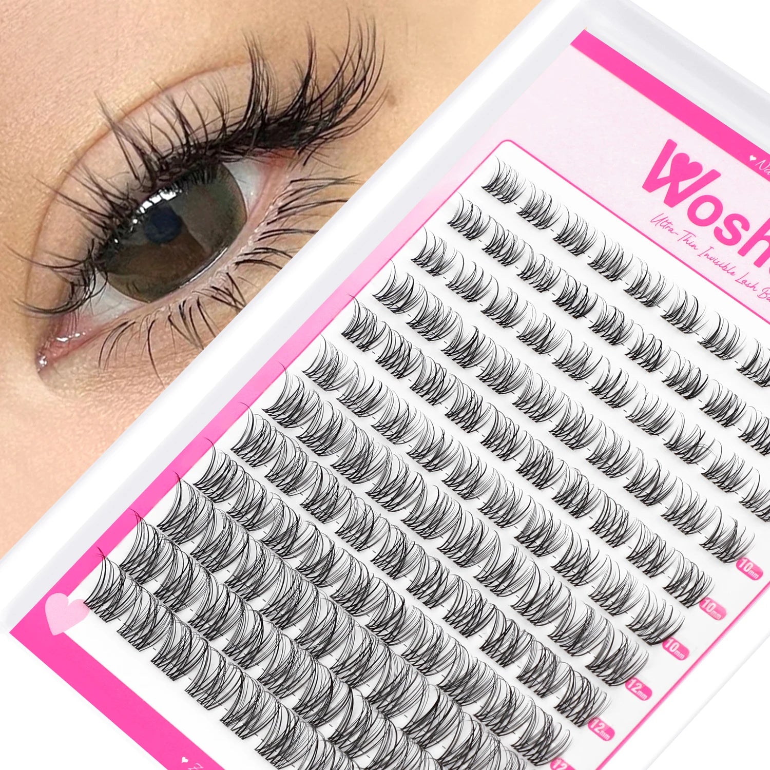 WOSHEER Natural Cluster Lashes – Volume Mixed Eyelash Extensions