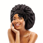 Solid Color Satin Bonnet – High-Quality Adjustable Nightcap & Shower Cap for Women’s Hair Care