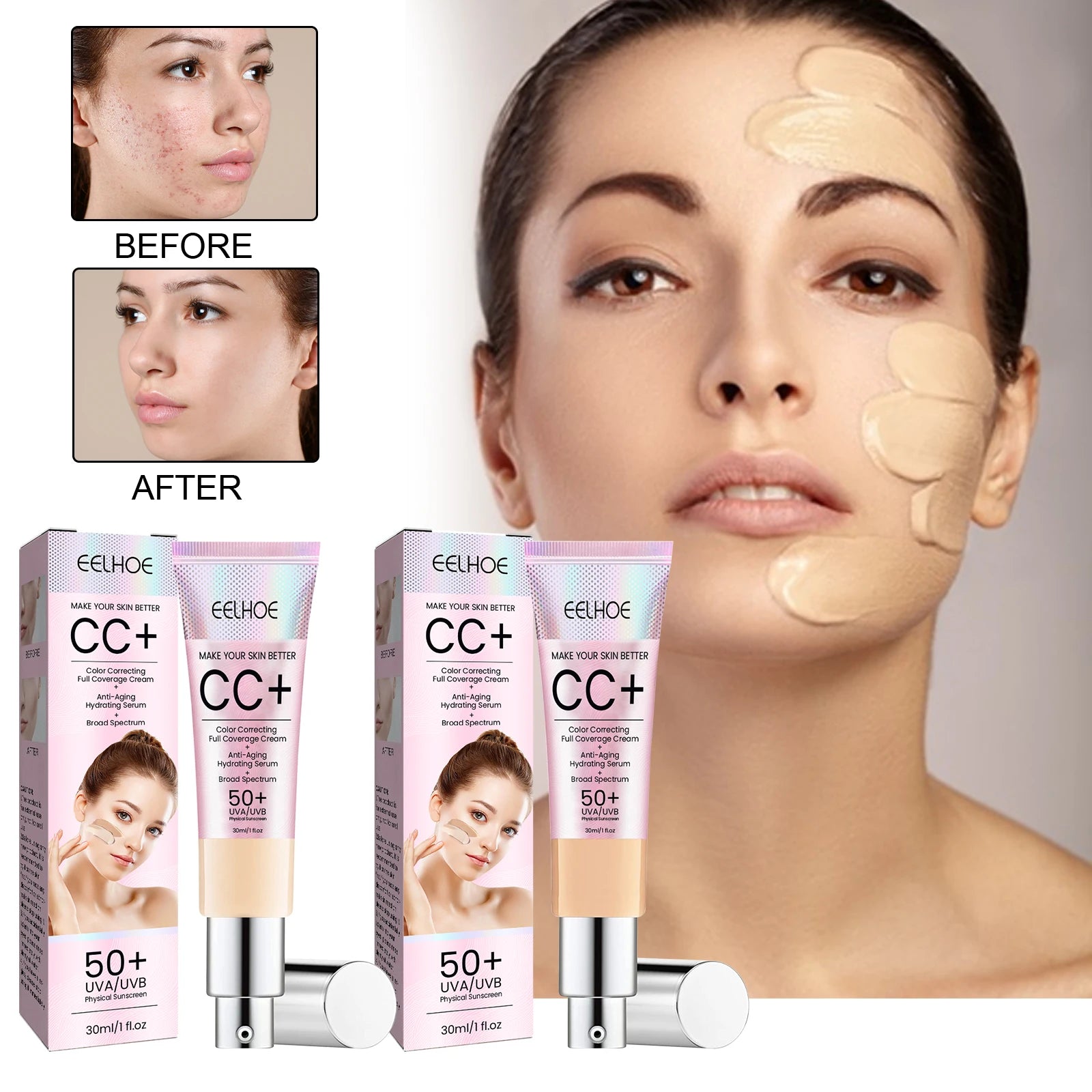 CC+ Cream Foundation – SPF 50+ Whitening & Moisturizing Korean Makeup