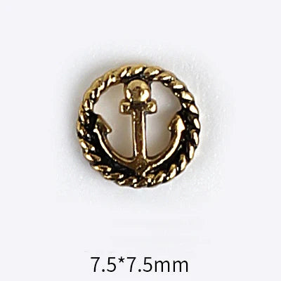 10pcs 3D Alloy Anchor Nail Charms – Gold & Silver Luxury Nail Decorations