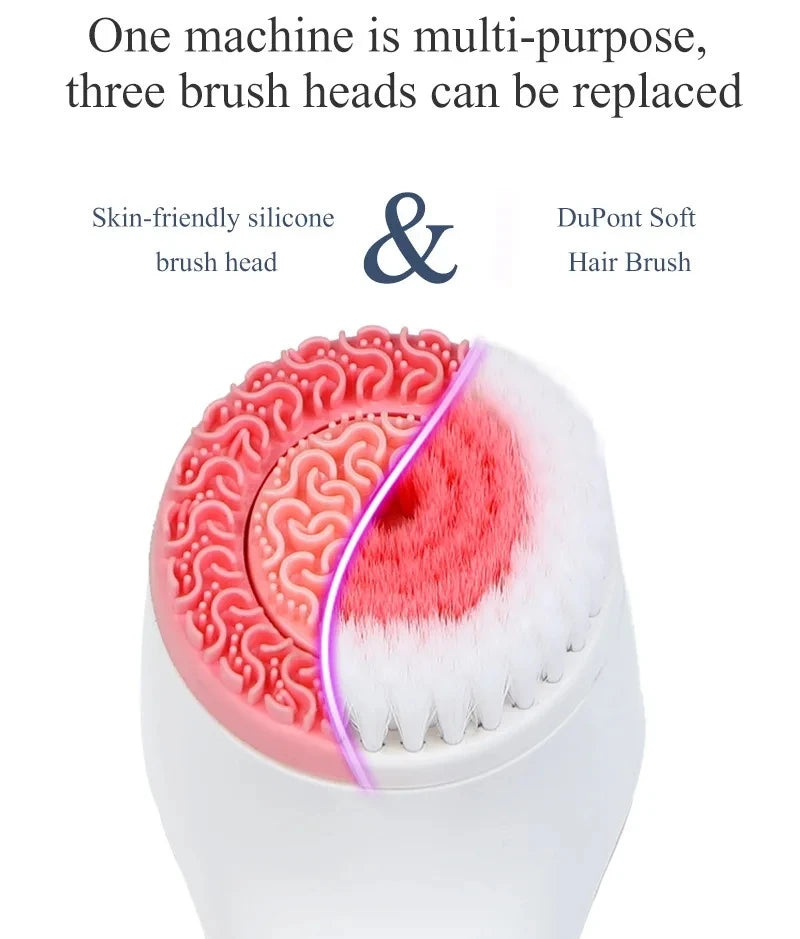 3-in-1 Ultrasonic Electric Facial Cleansing Brush – Sonic Rotating Massager & Galvanic Blackhead Remover Tool
