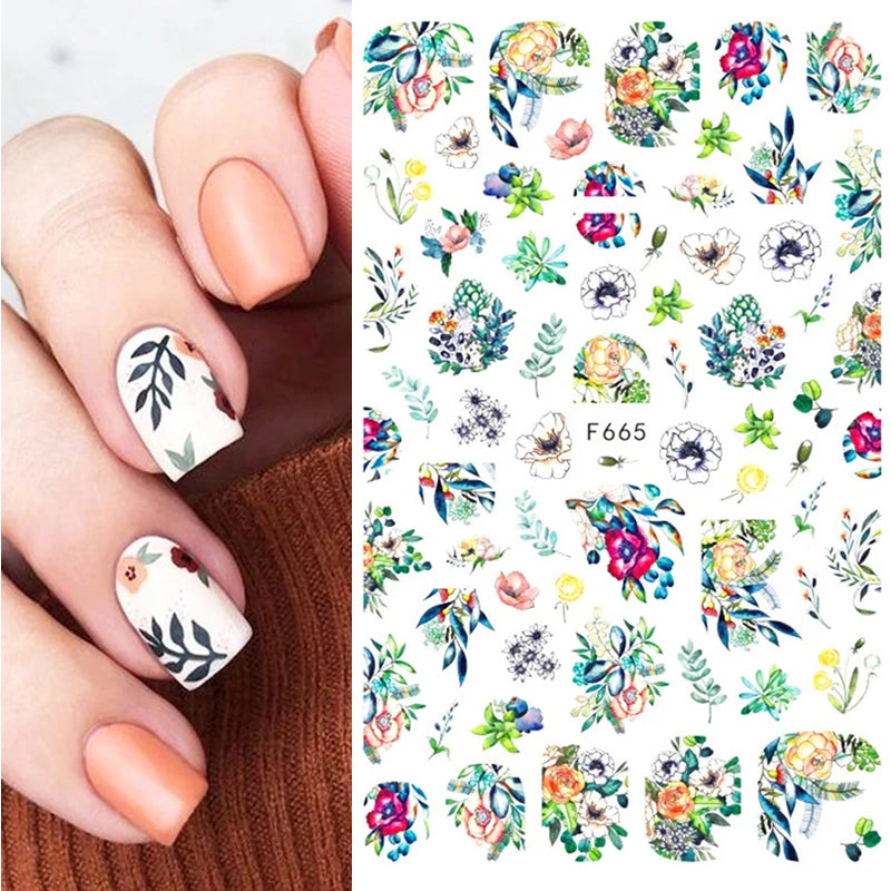 3D Butterfly & Flower Nail Art Stickers – Blue & Purple Decals for Manicure