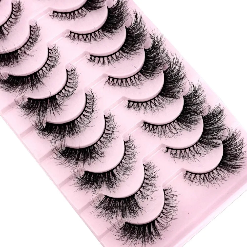 Cat Eye Wispy Mink Lashes – 10 Pairs, Natural Fluffy Long & Short False Eyelashes