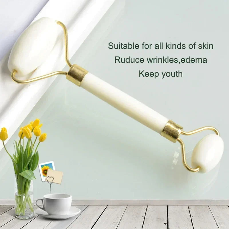 Double-Headed White Jade Facial Roller – Natural Stone Massage Tool