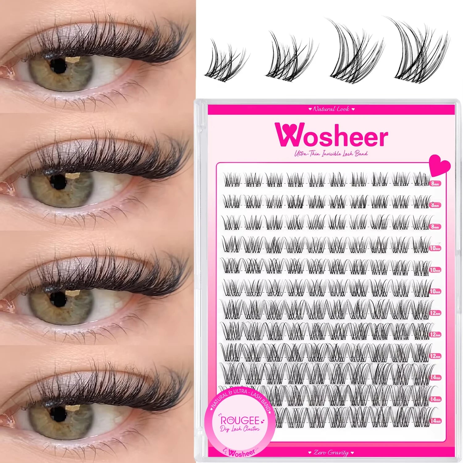 WOSHEER Natural Cluster Lashes – Volume Mixed Eyelash Extensions