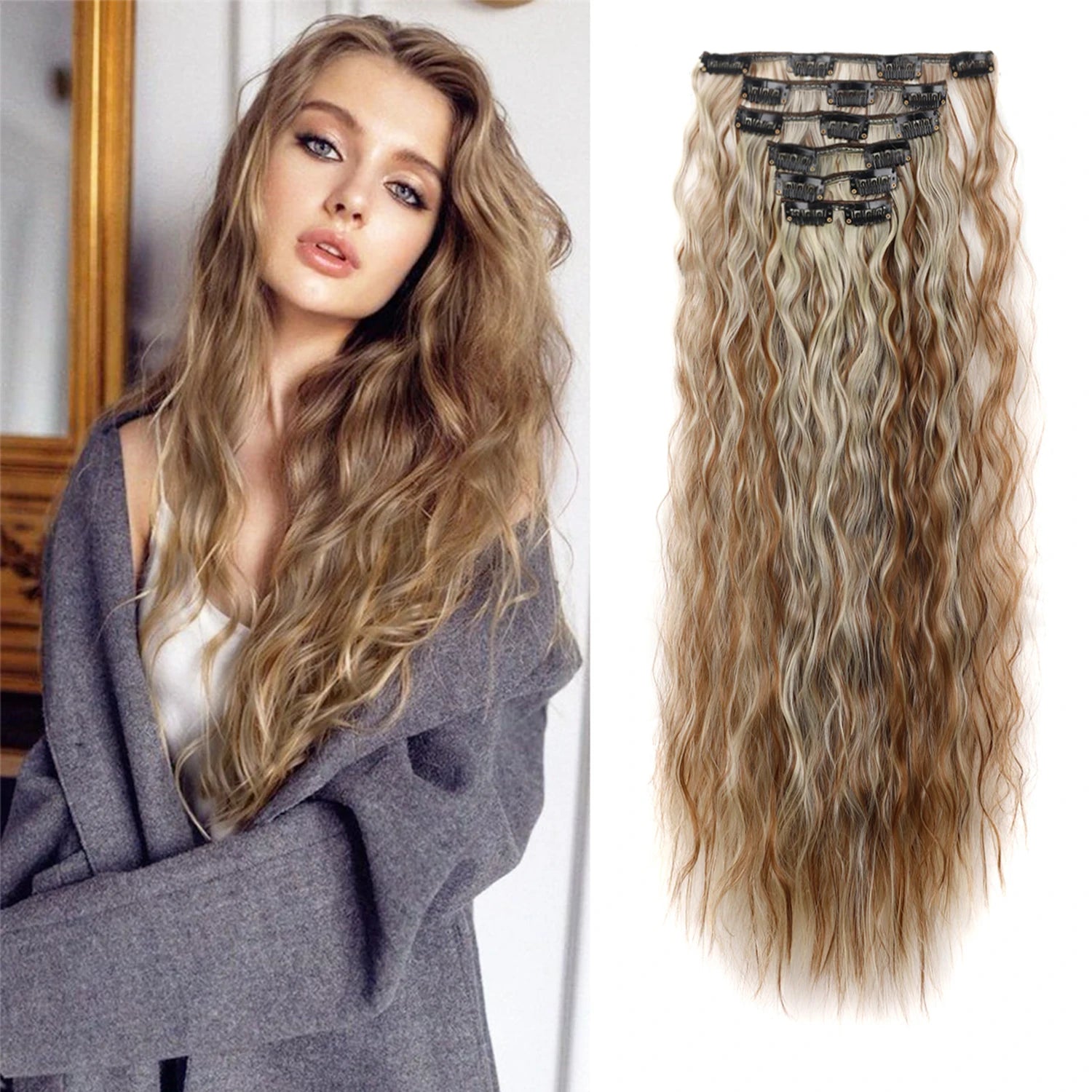 6PCS 20" Curly Synthetic Clip-In Hair Extensions – Wavy Style