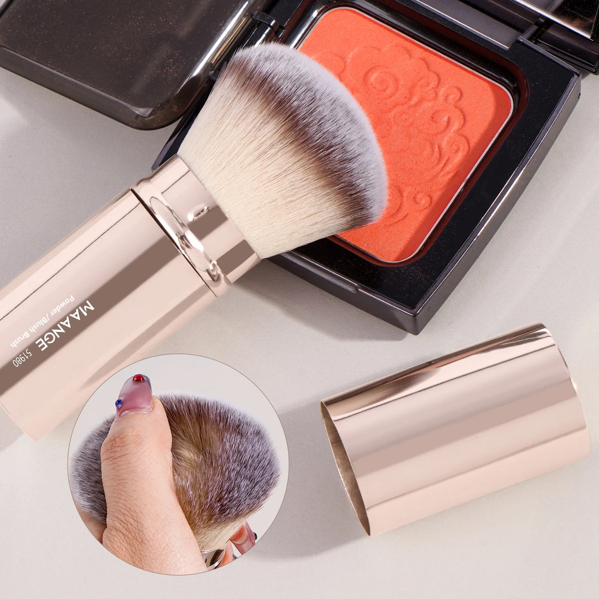 2PCS Retractable Kabuki Makeup Brushes – Flat & Angled Brushes for Foundation, Powder, Blush, Bronzer & Concealer