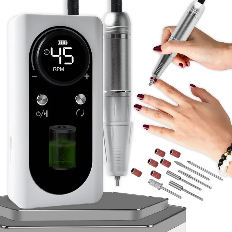 45,000 RPM Rechargeable Electric Nail Drill Machine – Portable Nail File Kit with Nail Mill Cutter Sets & Drill Bits