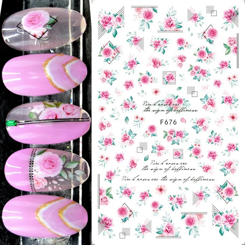 3D Y2K Hibiscus Floral Nail Stickers