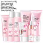 9/6Pcs Sakura Facial Skincare Set – Cleanser, Cream, Sunscreen, Mask & Eye Cream Beauty Kit