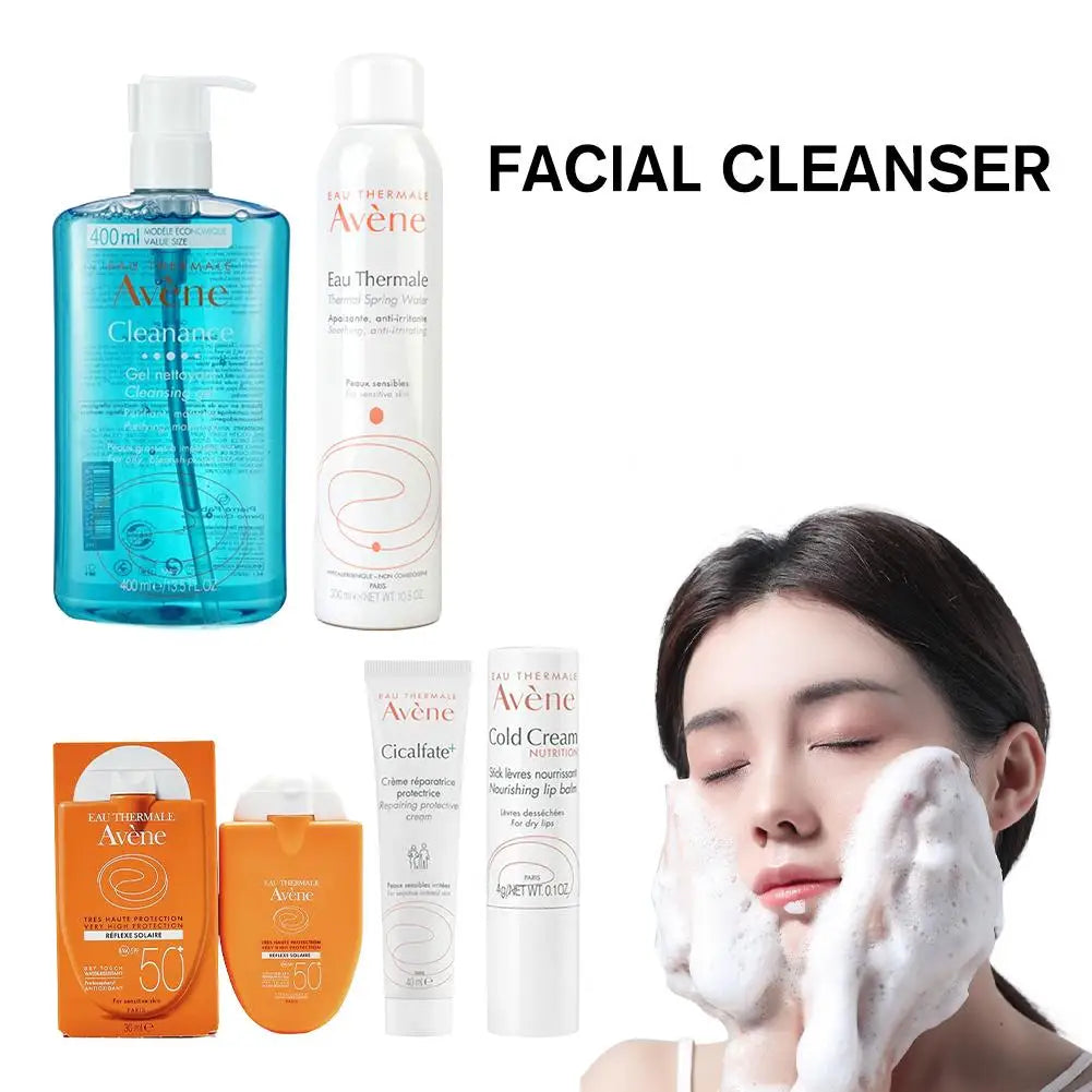 Avene Facial Cleanser & Moisturizing Gel – Deep Cleansing, Whitening, with Cold Cream & SPF 50+ Sunscreen