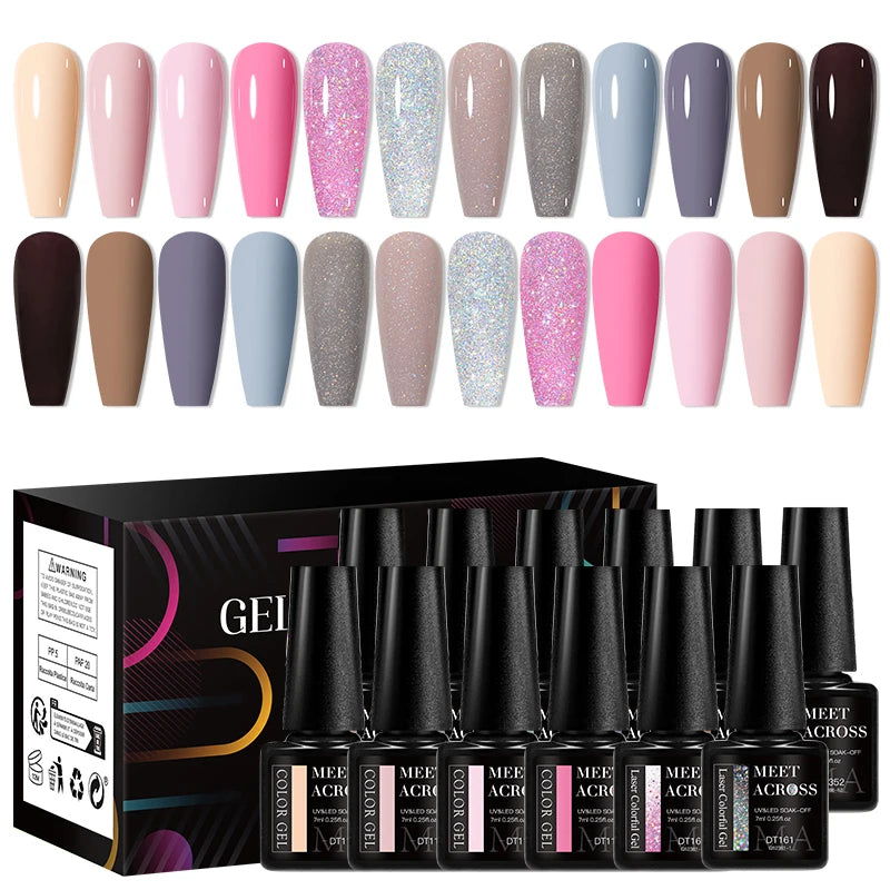MEET ACROSS 12pcs Macaron Gel Nail Polish Set – UV Soak Off Manicure Kit