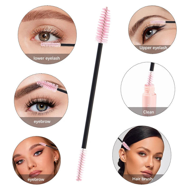 50pcs Double-Head Eyelash & Eyebrow Brushes – Micro Mascara Wands & Lash Extension Applicators