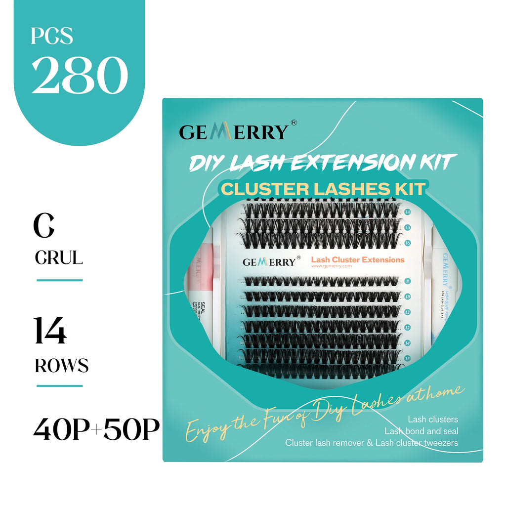 DIY Lash Extension Kit – 280 Clusters with Bond, Seal, Remover & Tweezers (40/50 Pack)