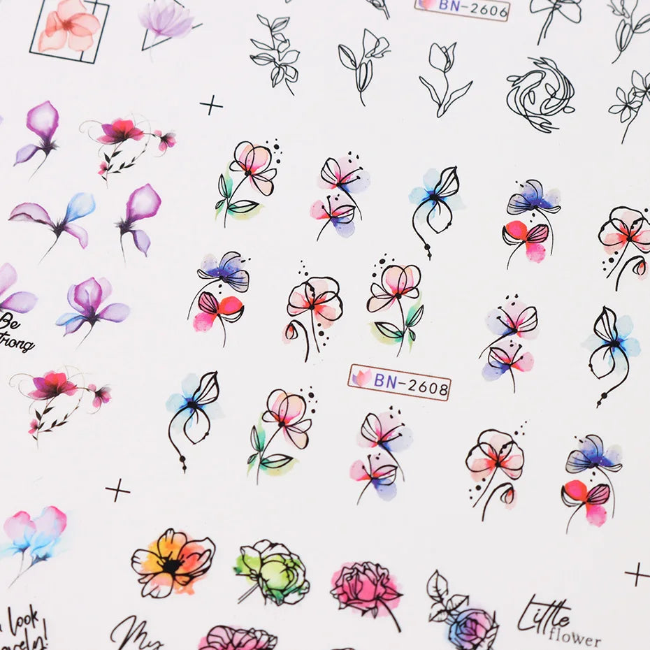 12pcs Floral Nail Sticker Set – Spring & Summer Water Decals