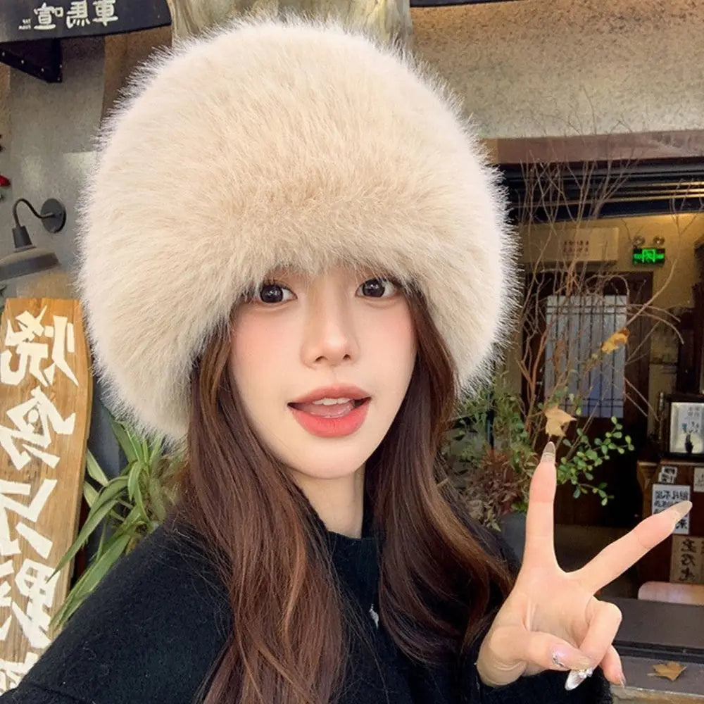 Women’s Faux Fox Fur Winter Hat – Warm Snow Ski Cap, Windproof Russian Style Ear Warmer Bonnet