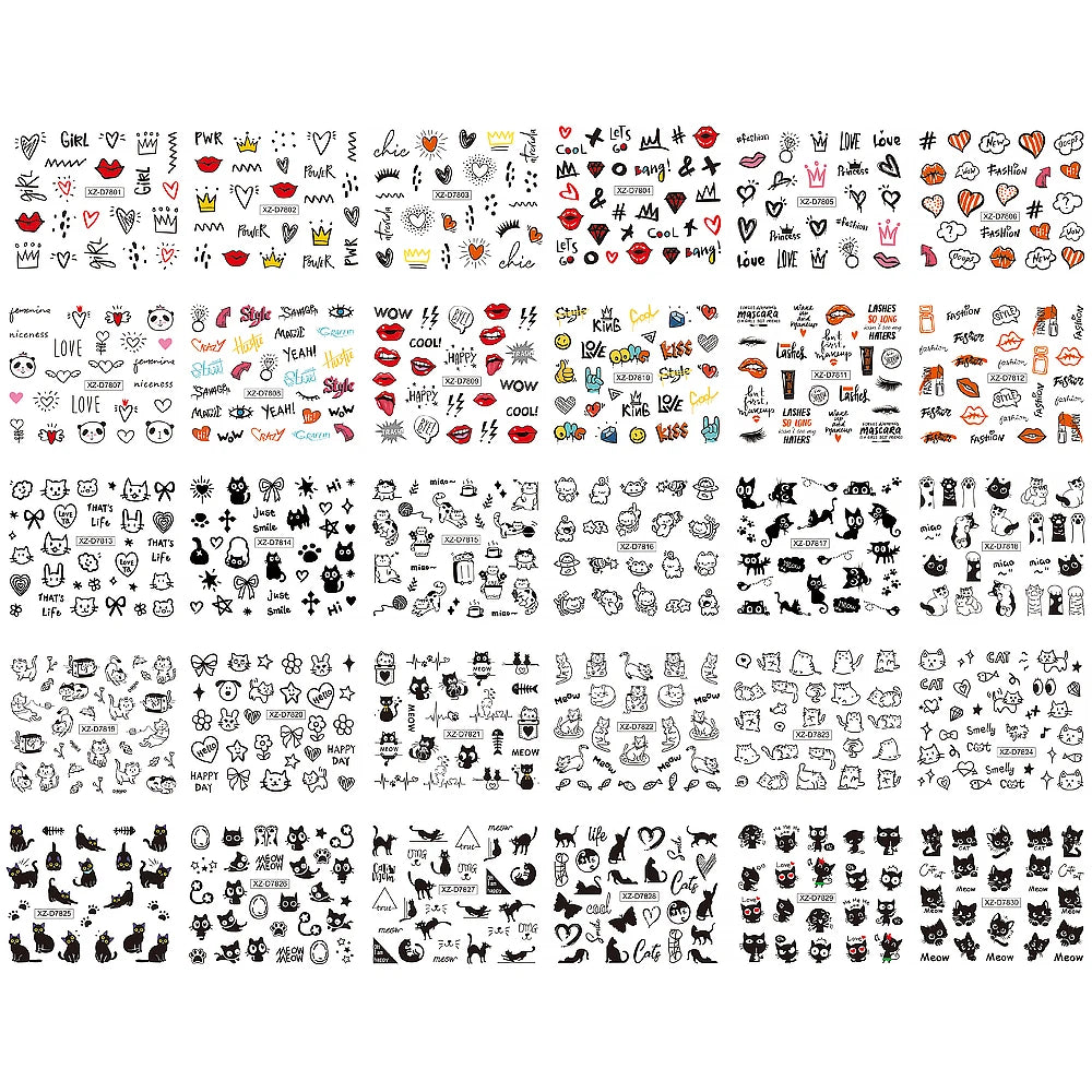 30pcs Cartoon Animal Nail Stickers – Cat & Dog Graffiti Decals