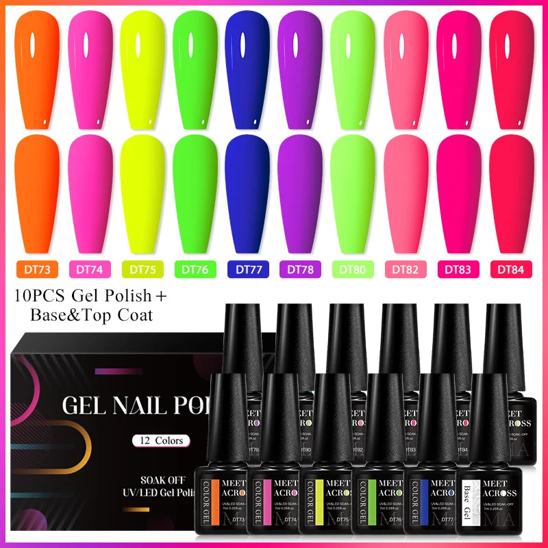 MEET ACROSS 12pcs Macaron Gel Nail Polish Set – UV Soak Off Manicure Kit