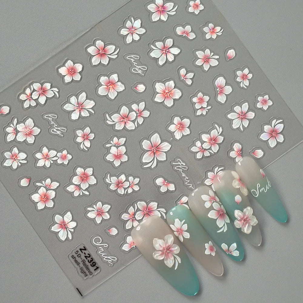 5D Spring Flower Nail Stickers – Embossed Floral Manicure Decals