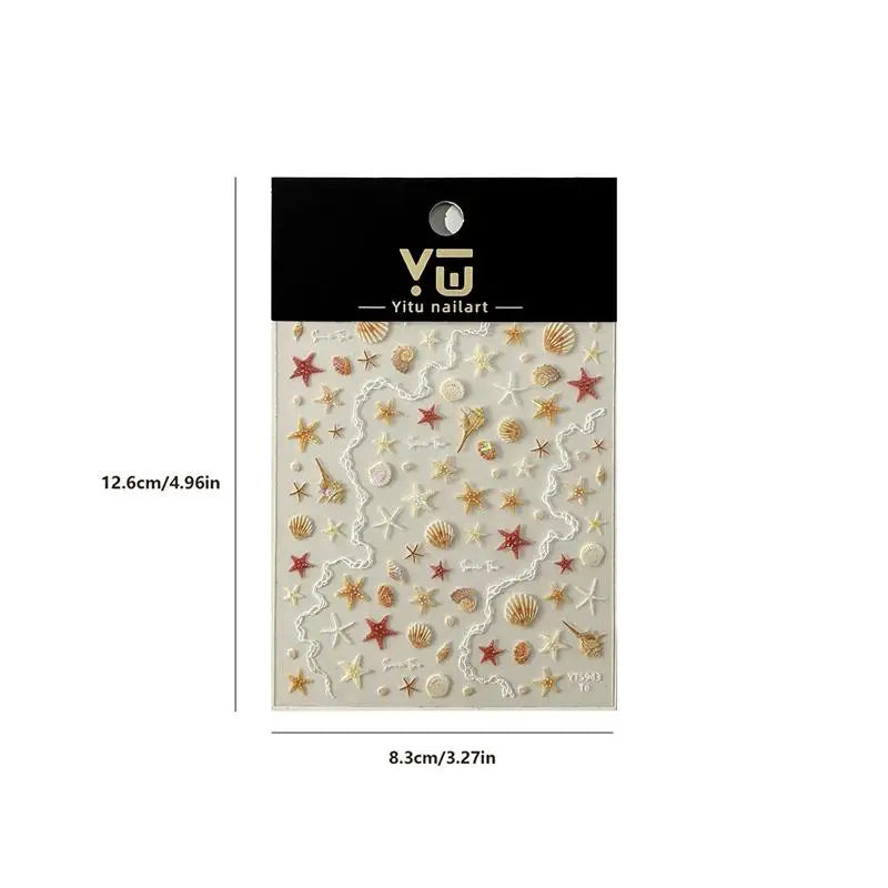 1 Sheet 5D Summer Seashell Nail Stickers – Starfish & Conch Decals