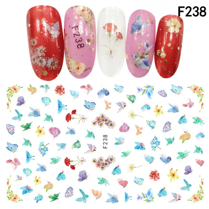 9pcs Spring Nail Stickers – Butterfly & Flower Self-Adhesive Decals